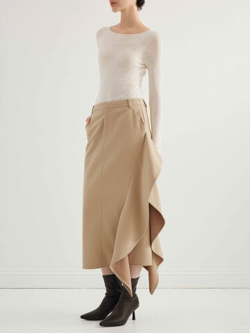 YY_Commuter drape midi skirt