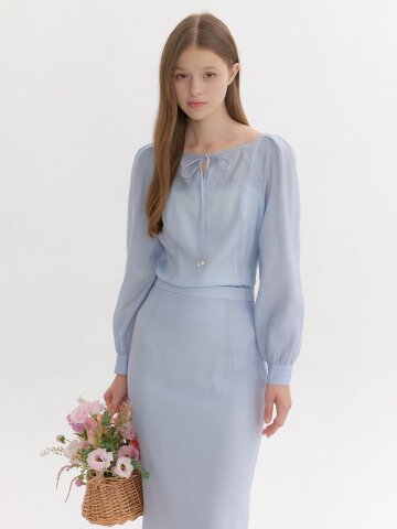 [FAIRY] Chiffon Puff Long-Sleeve Blouse / Blue