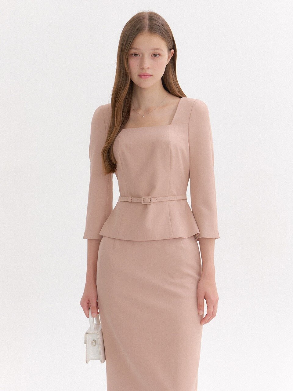 Signature Square-Neck Top(벨트 제공) / Pink Beige(3color)