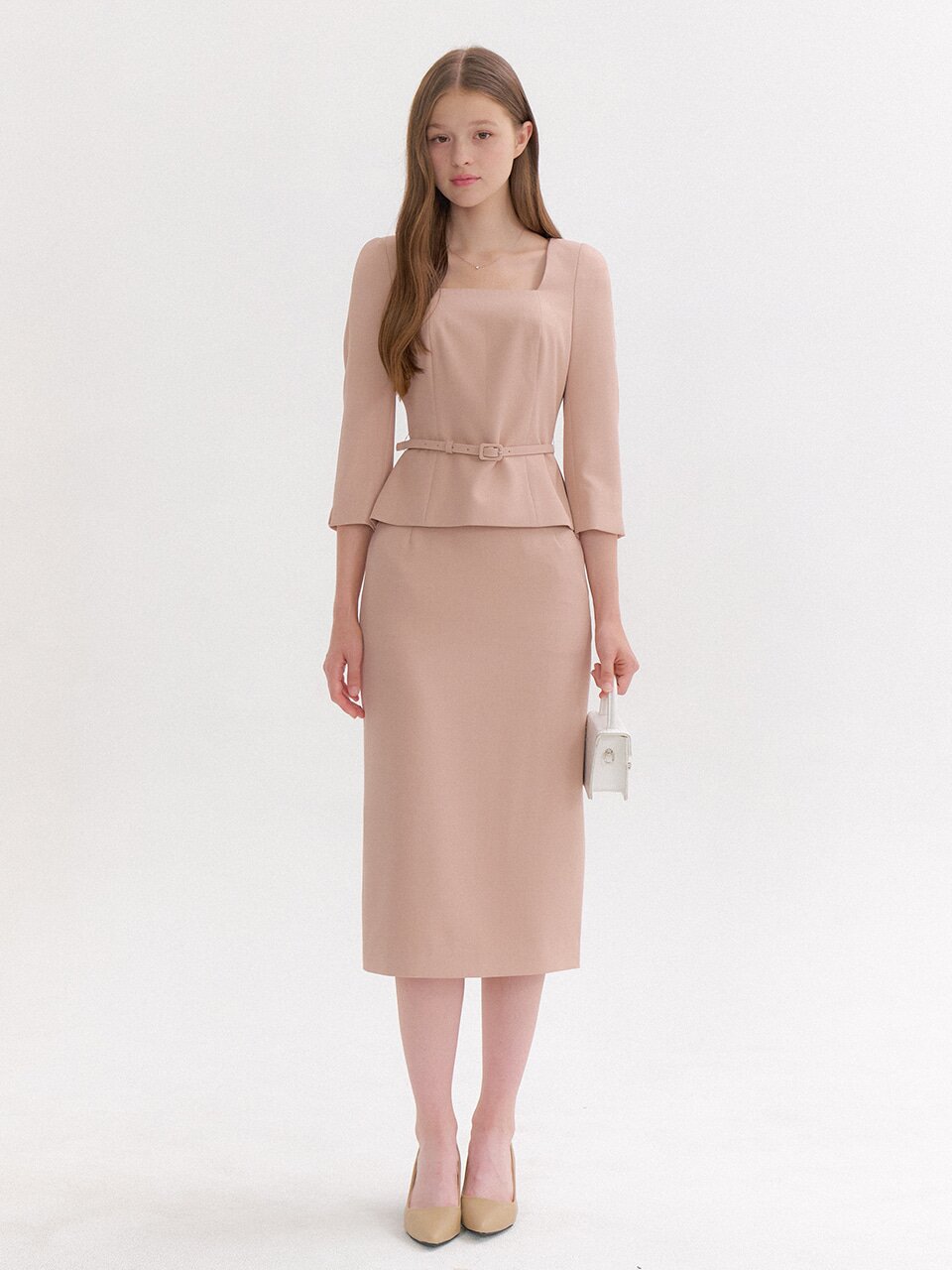 Signature Square-Neck Top(벨트 제공) / Pink Beige(3color)