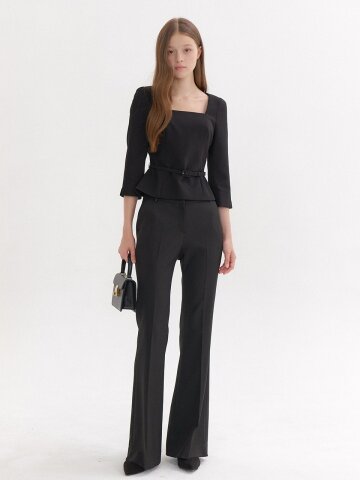 Signature Square-Neck Top(벨트 제공) / Black(3color)