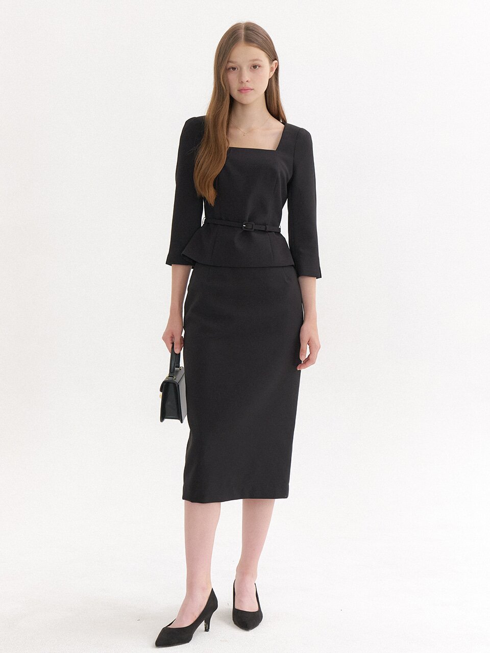 Signature Square-Neck Top(벨트 제공) / Black(3color)