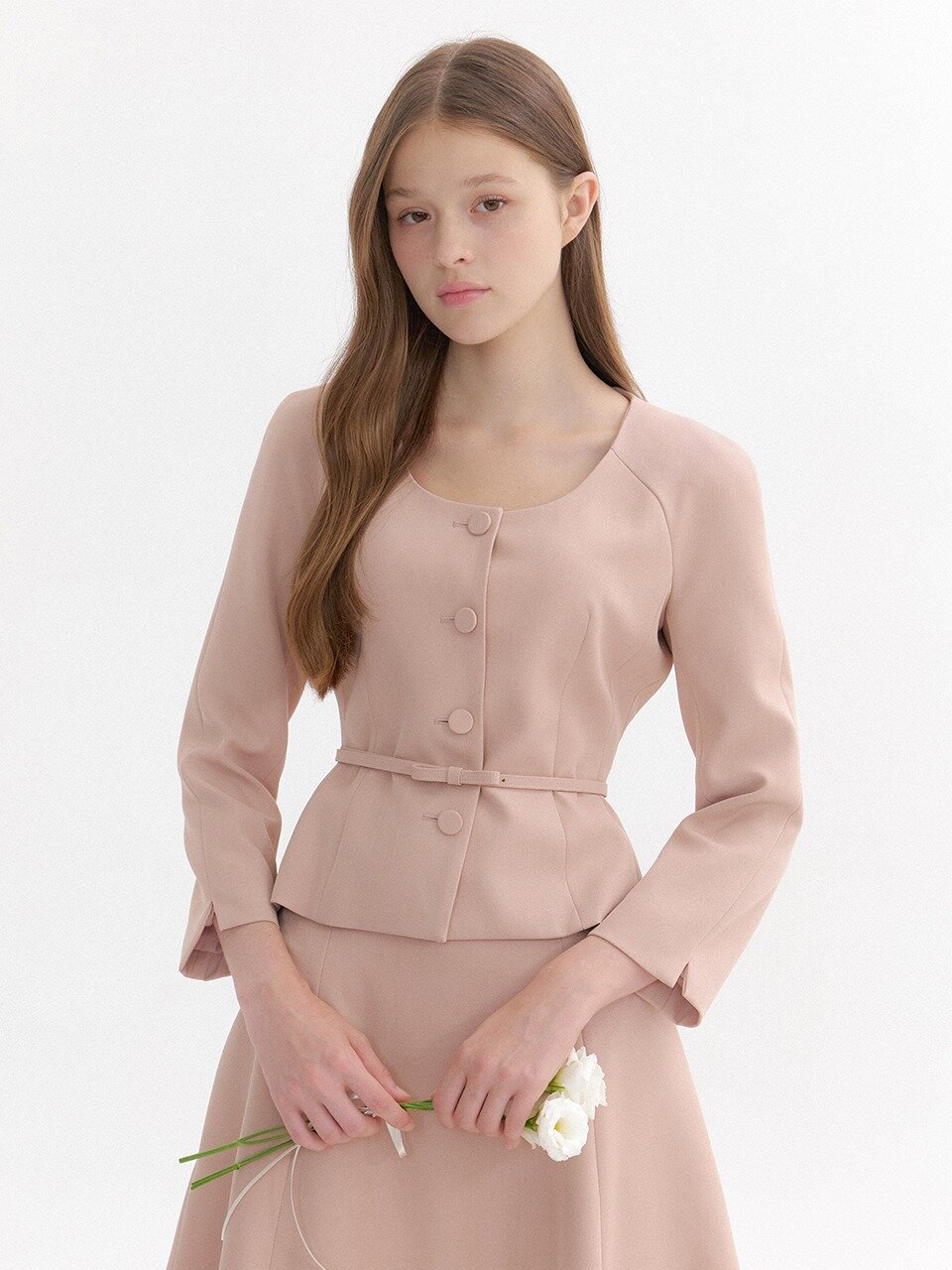 Signature U-Neck Peplum Jacket(벨트 제공) / Pink Beige(2color)