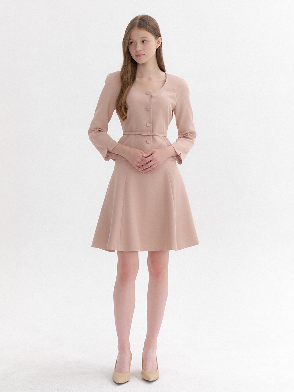 Signature U-Neck Peplum Jacket(벨트 제공) / Pink Beige(2color)