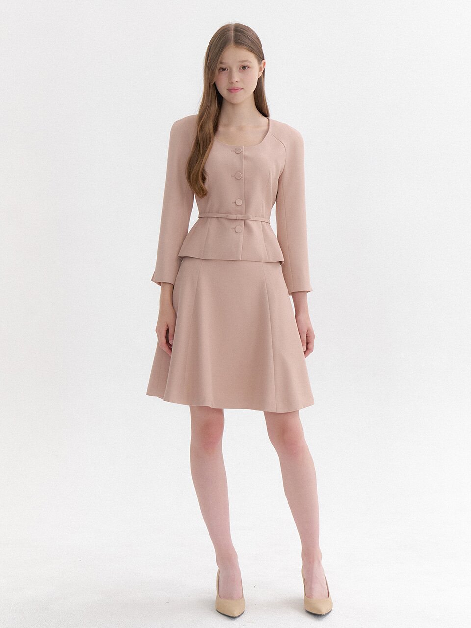 Signature U-Neck Peplum Jacket(벨트 제공) / Pink Beige(2color)