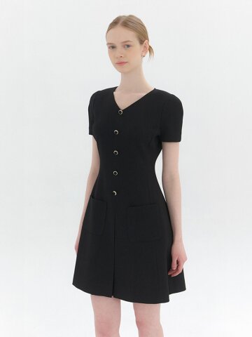 Summer Tweed Pleats Mini-Dress / Black(2color).