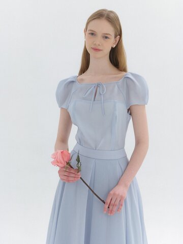 FAIRY Chiffon Puff-Sleeve Blouse / Blue(3color).