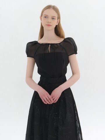 FAIRY Chiffon Puff-Sleeve Blouse / Black(3color).