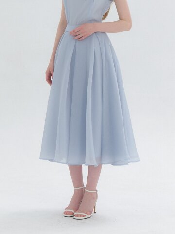 FAIRY Chiffon Double Tucked Flare Skirt / Blue.