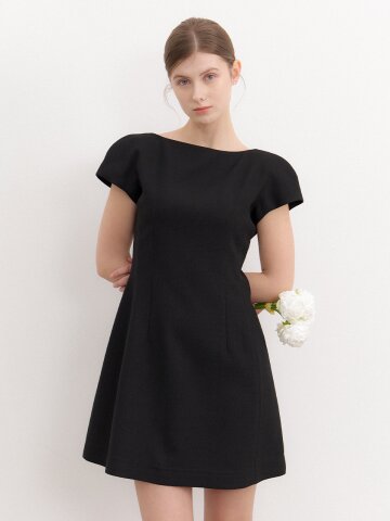 Cap-sleeve A-Line Mini Dress / Black(3Color).