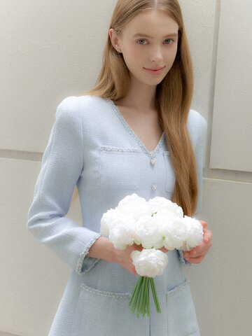 Tweed Pleats Trim Mini-Dress / Blue(3color).
