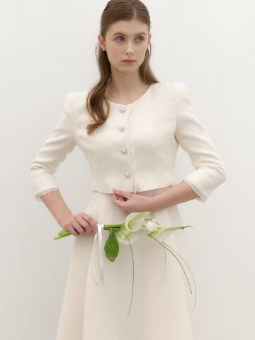 CALLA Chiffon Trimmed Set-up Jacket / Ivory(2Color).