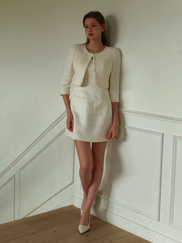 [SET] LILAC Tweed Trimmed Jacket & Sleeveless Mini Dress / Ivory(2Color)
