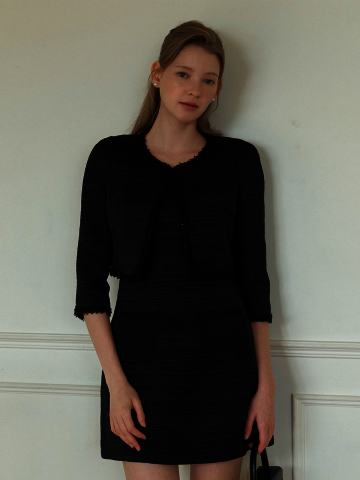 [SET] LILAC Tweed Trimmed Jacket & Sleeveless Mini Dress / Black.