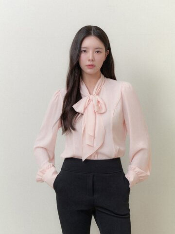 Ribbon-tie Blouse(LL) / Peach(4color).
