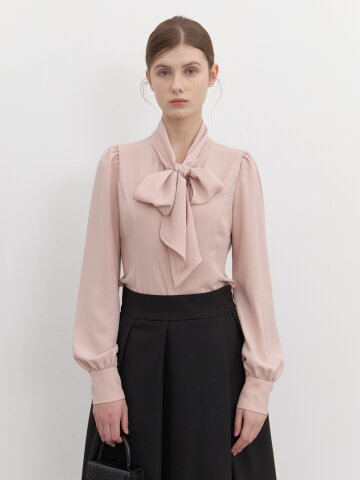 Ribbon-tie Blouse(LL) / Pink Beige(4color).