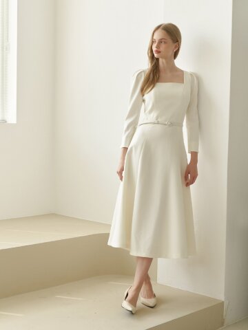 Square-neck Flare Dress(LL) / Ivory(5color).