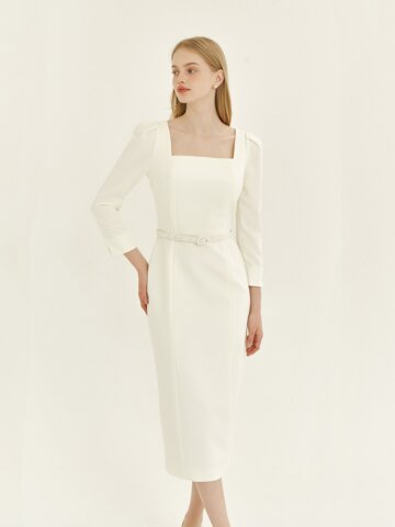 [16차 리오더] Square-neck Slim Dress(LL) / Ivory(4color).