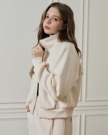 투웨이 지퍼 백보우 디테일 하이넥 집업