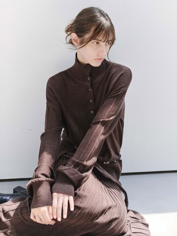 TG_High neck button cardigan_2color