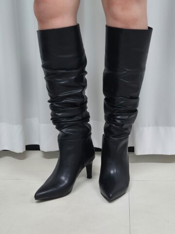 루어 스틸레토 가죽 셔링 롱부츠 7cm 