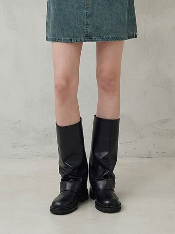 파피 둥근코 셔링 폴딩 워머 롱부츠 3cm