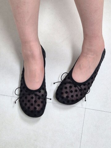 아일라 땡땡이 매쉬 리본 플랫 1.5cm