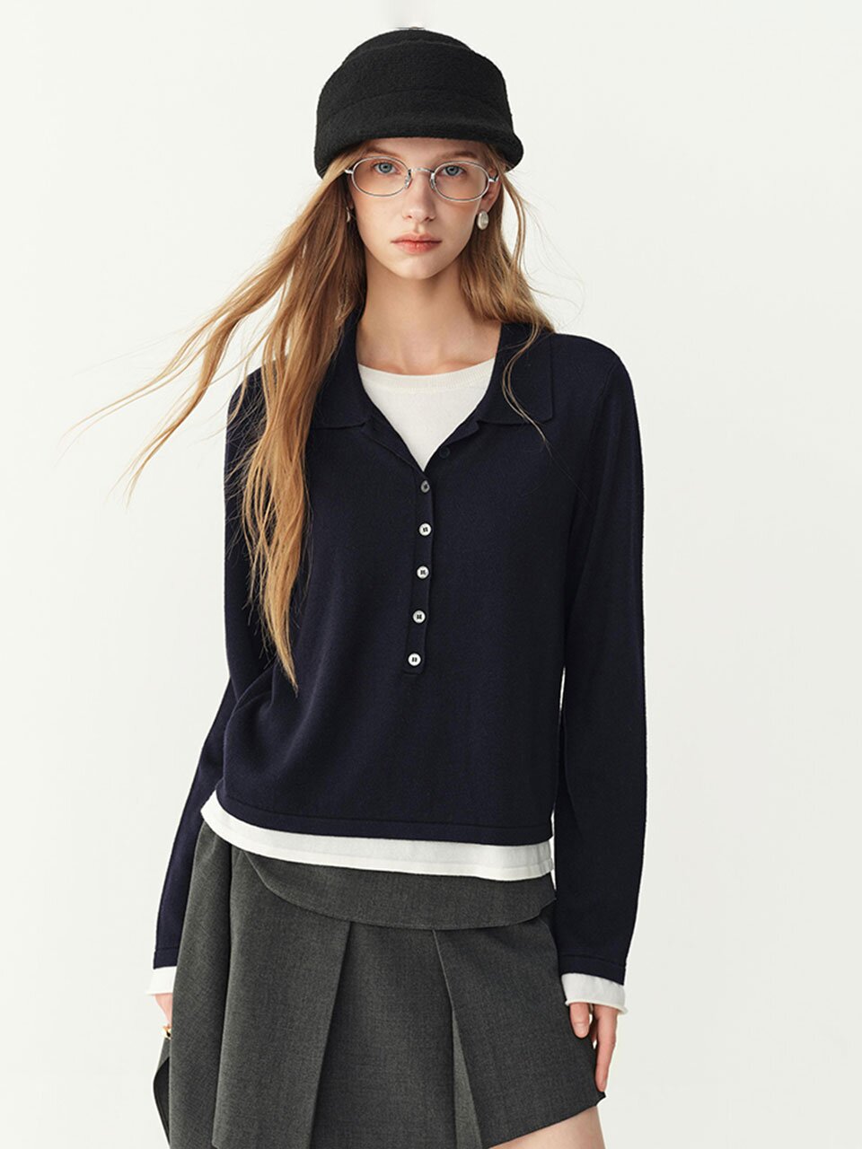 WD_Layered polo knit_2color