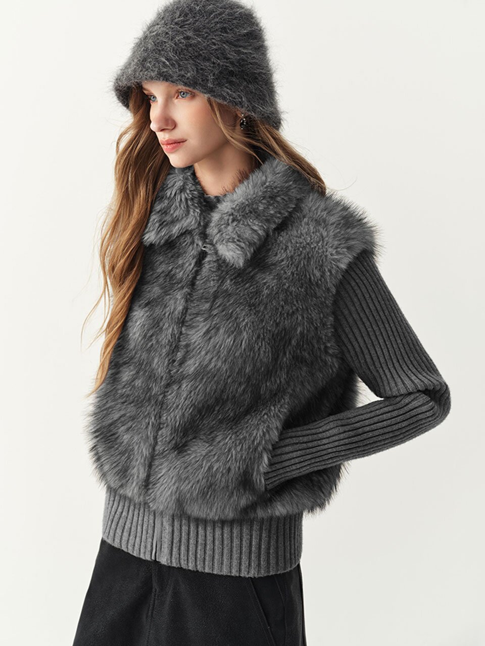 WD_Faux fur front knit jacket