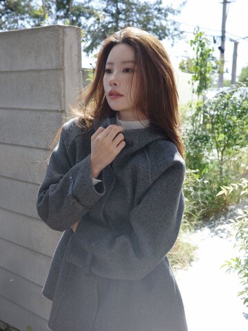 울 캐시미어 후드 집업 자켓 