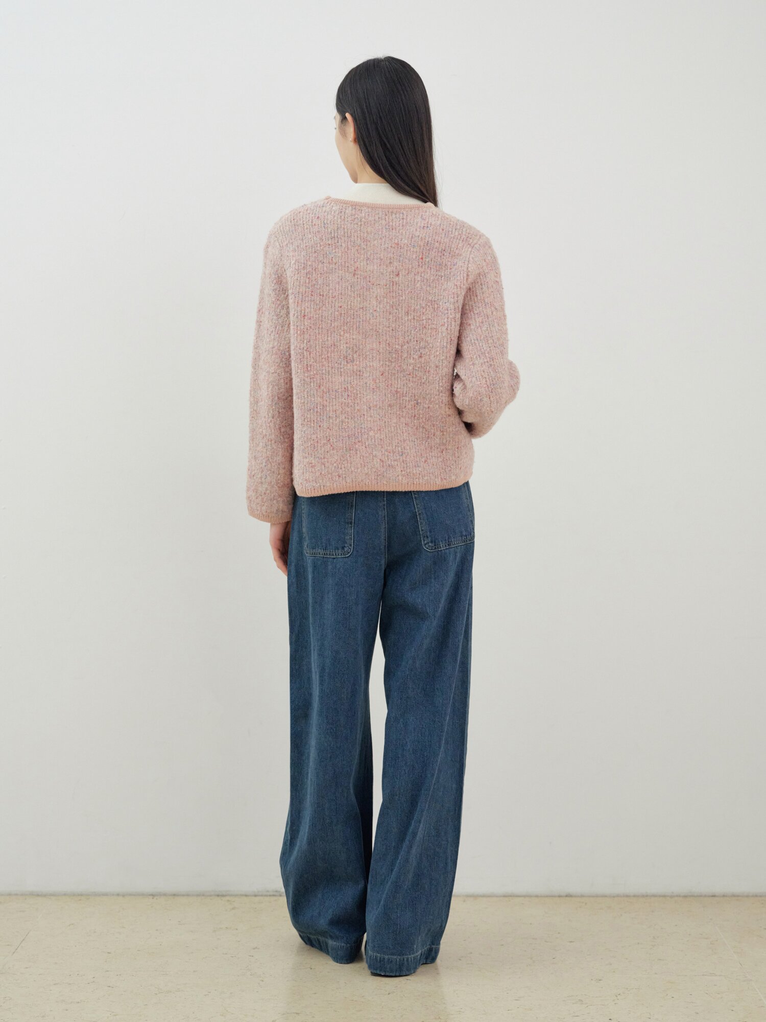 라운드넥 포켓 가디건 (PINK)