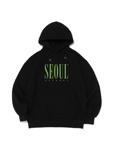 [기모선택] 컬러 레터링 로고 후드 티셔츠 (그린/블랙)