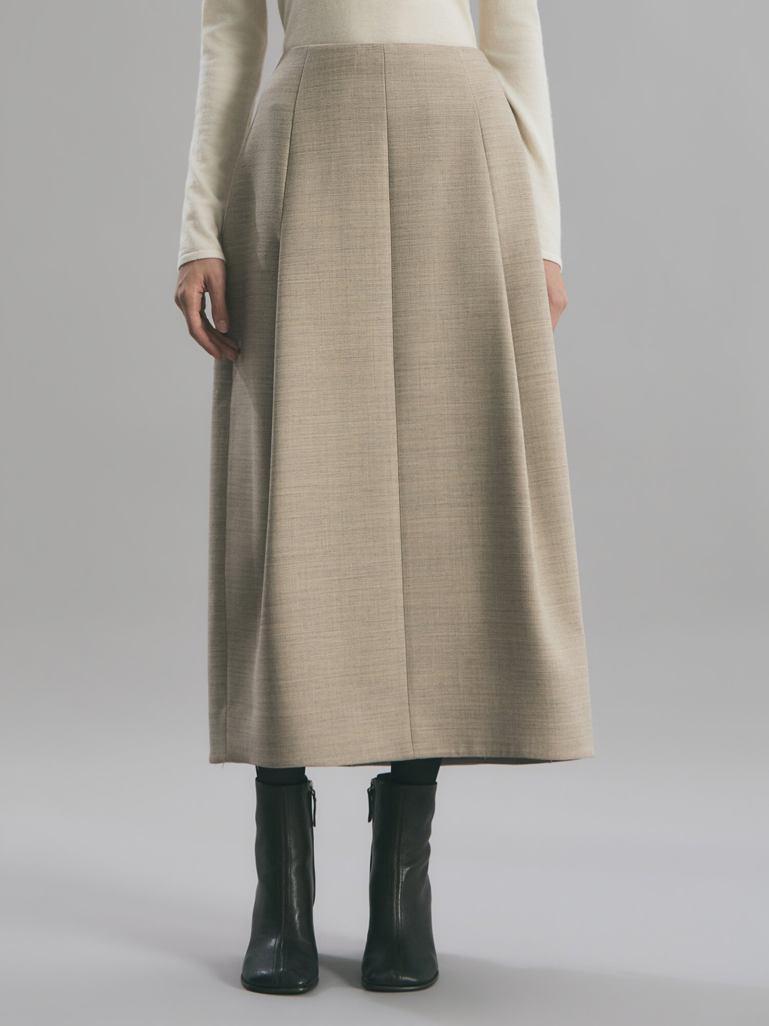 핀턱 백 슬릿 벌룬 스커트 (BEIGE)