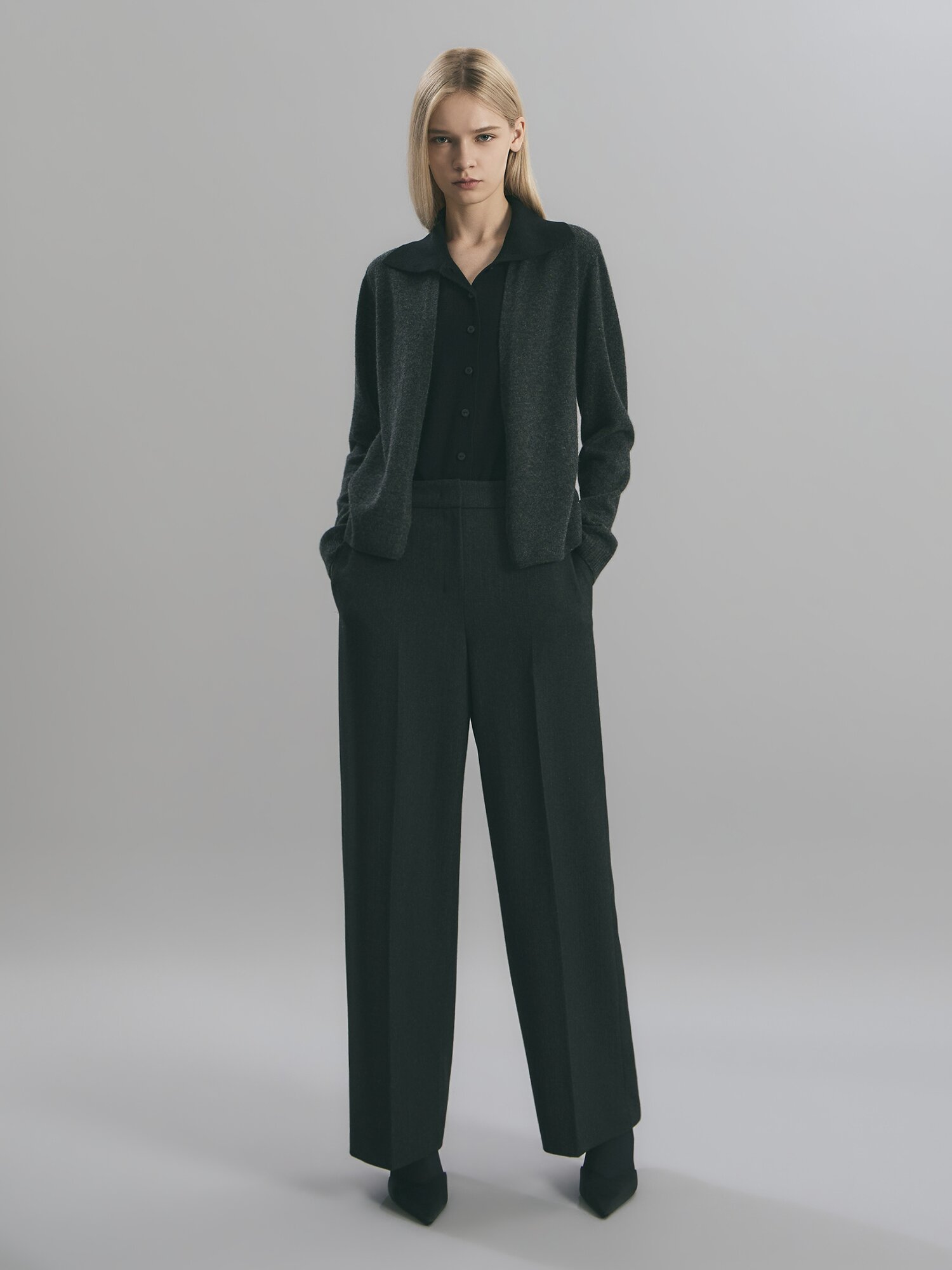 캐시미어 칼라 레이어 가디건 (DARK GREY)
