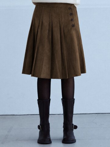 Suede button pleats skirt_2 Colors