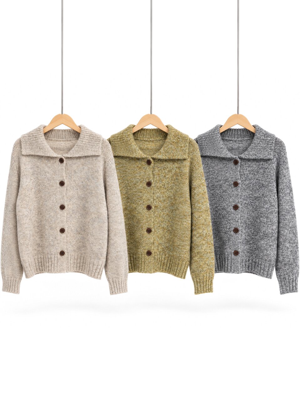 멜란지 와이드 카라 니트 가디건