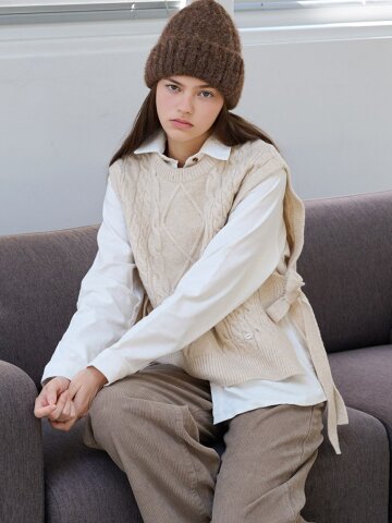 Cable side slit knit vest_4 Colors