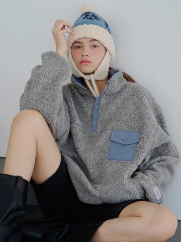 Contrast pocket fleece pullover_2 Colors
