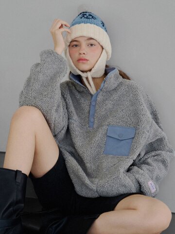 Contrast pocket fleece pullover_2 Colors