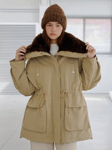 Fur collar field padding jumper_2 Colors
