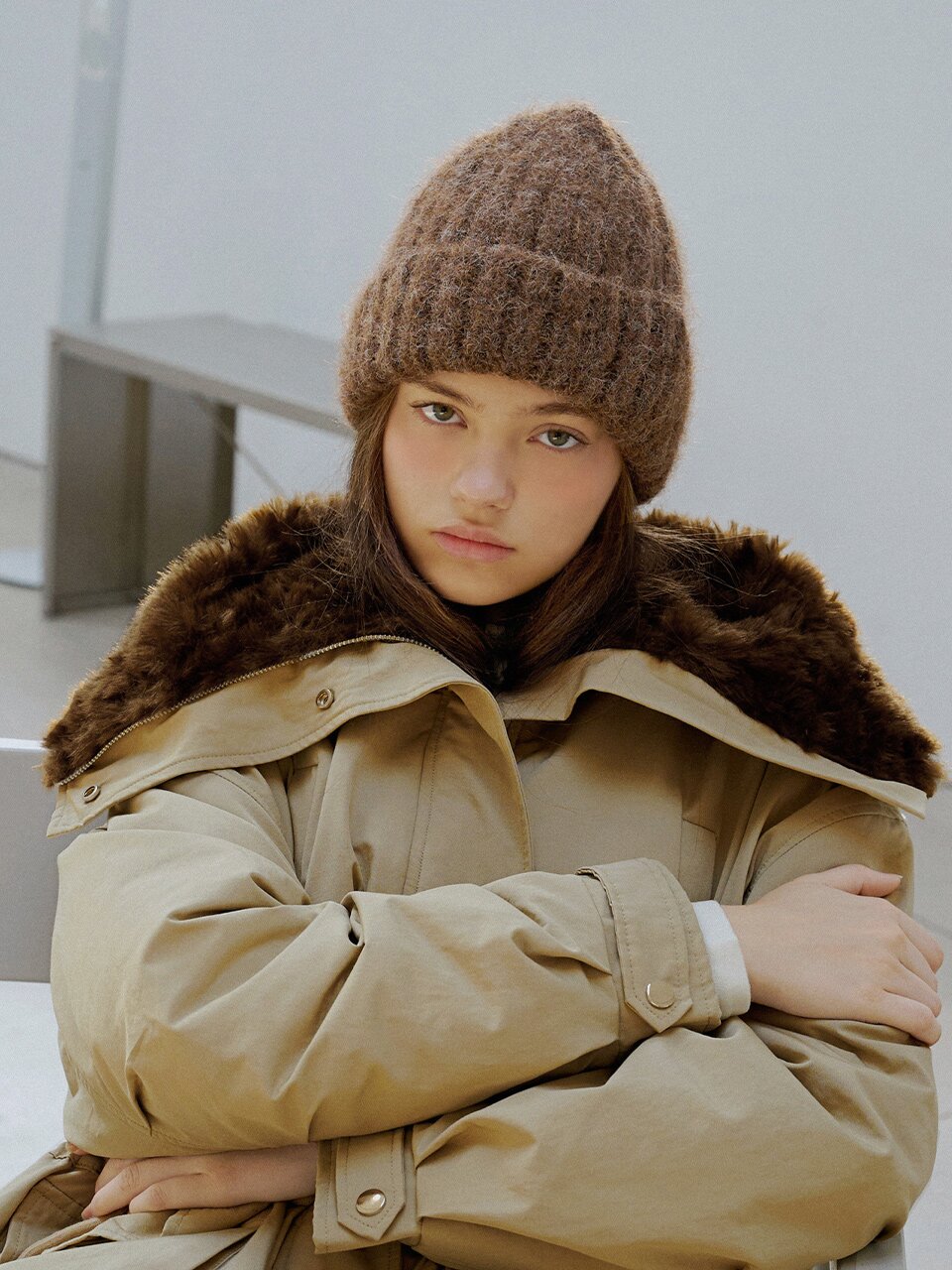 Fur collar field padding jumper_2 Colors