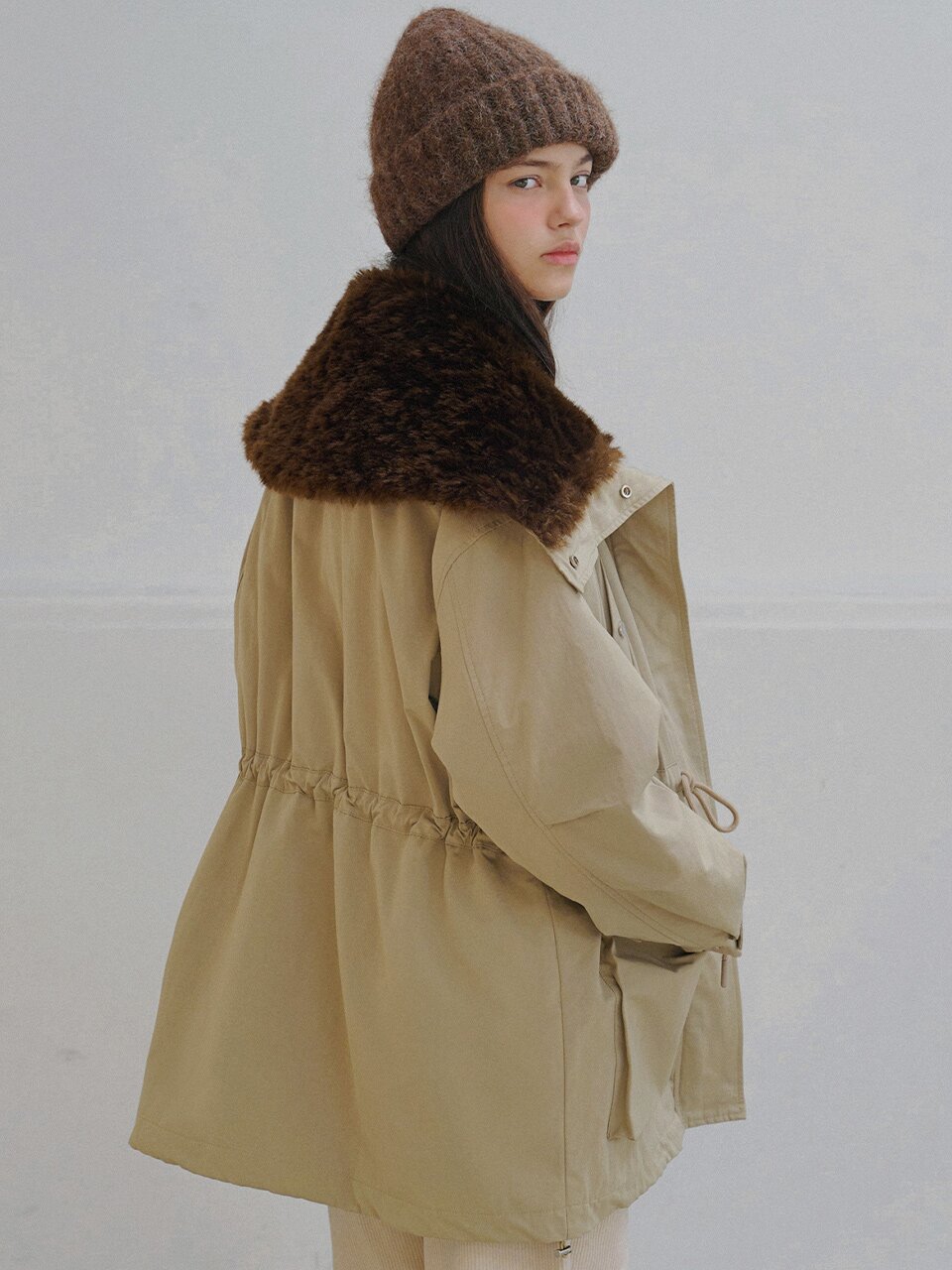 Fur collar field padding jumper_2 Colors