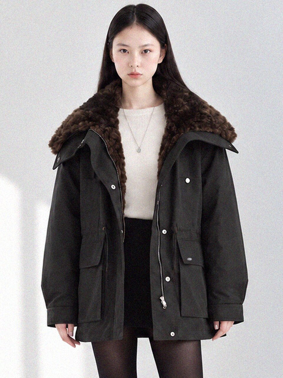 Fur collar field padding jumper_2 Colors