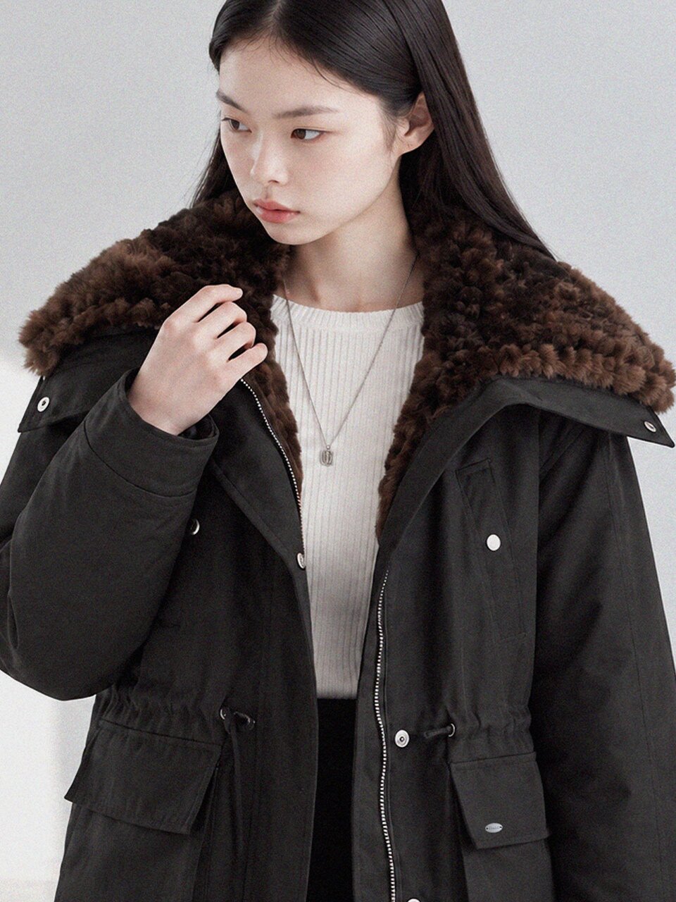 Fur collar field padding jumper_2 Colors