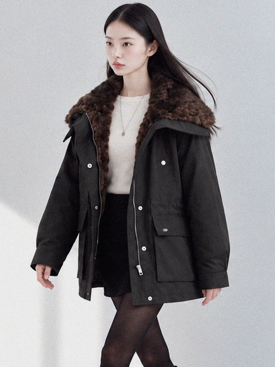 Fur collar field padding jumper_2 Colors
