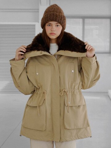 Fur collar field padding jumper_2 Colors
