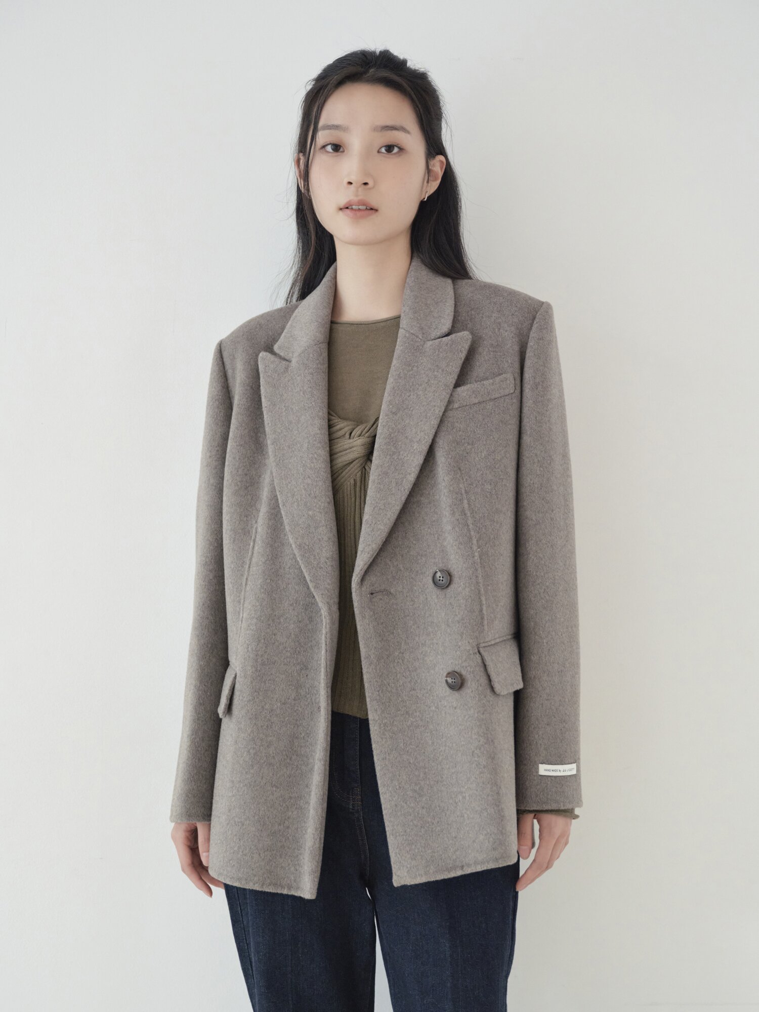 울 캐시미어 블렌드 핸드메이드 벨티드 하프 코트 (MELANGE BROWN)