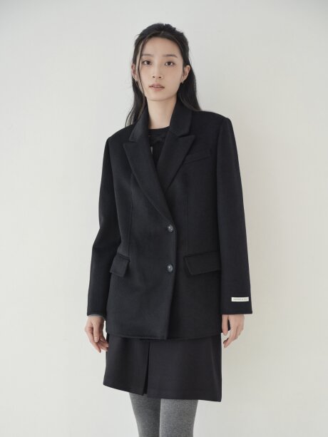 울 캐시미어 블렌드 핸드메이드 벨티드 하프 코트 