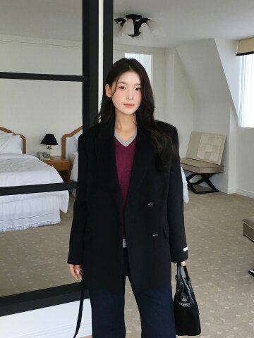 울 캐시미어 블렌드 핸드메이드 벨티드 하프 코트 