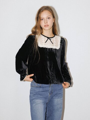 DD_Lace collar velvet blouse